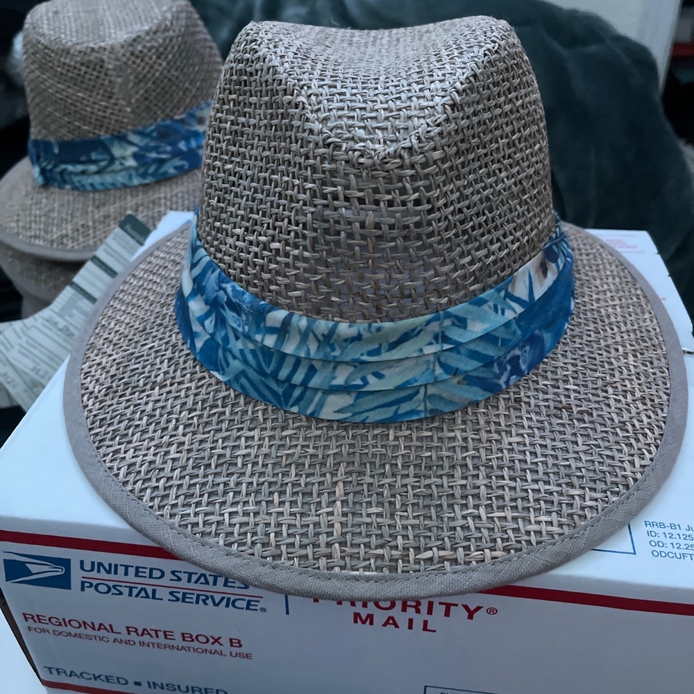Panama jack seagrass fedora hat 59cm Caribbean beach vintage vibe